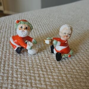 Vintage Ceramic Napcoware Santa and Mrs. Claus Mini Candle Holders